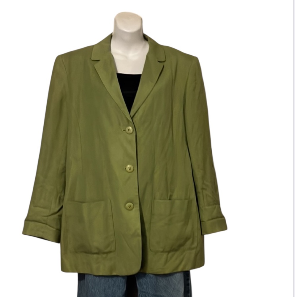 New York & Company Woman’s Chartreuse Linen Blend Notched Collar Boxy Blazer 14